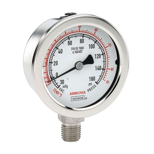 Pressure Gauge, 0 to 15,000 psi psi, 2-1/2 in Dial, 1/4 in NPT, Back Location